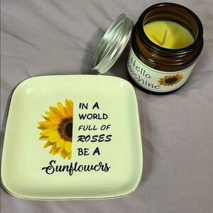Sunflower Quote Decorative Plate with candle!